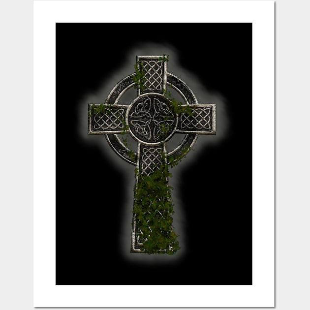 Celtic Cross 1 with ivy and white Aura. Wall Art by Wile Beck